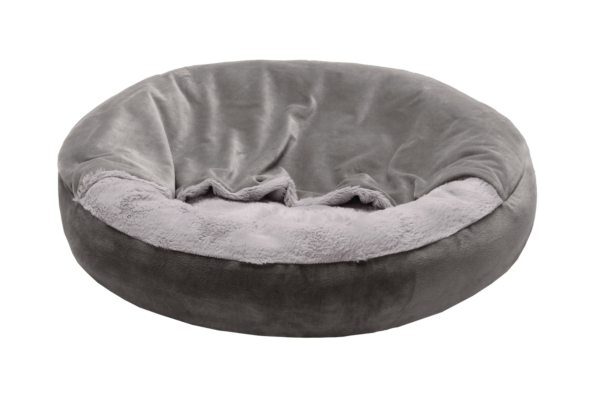 Fur Haven Pet Products Wave Fur & Velvet Hooded Donut Pet Bed Dark Gray Small 842229122480