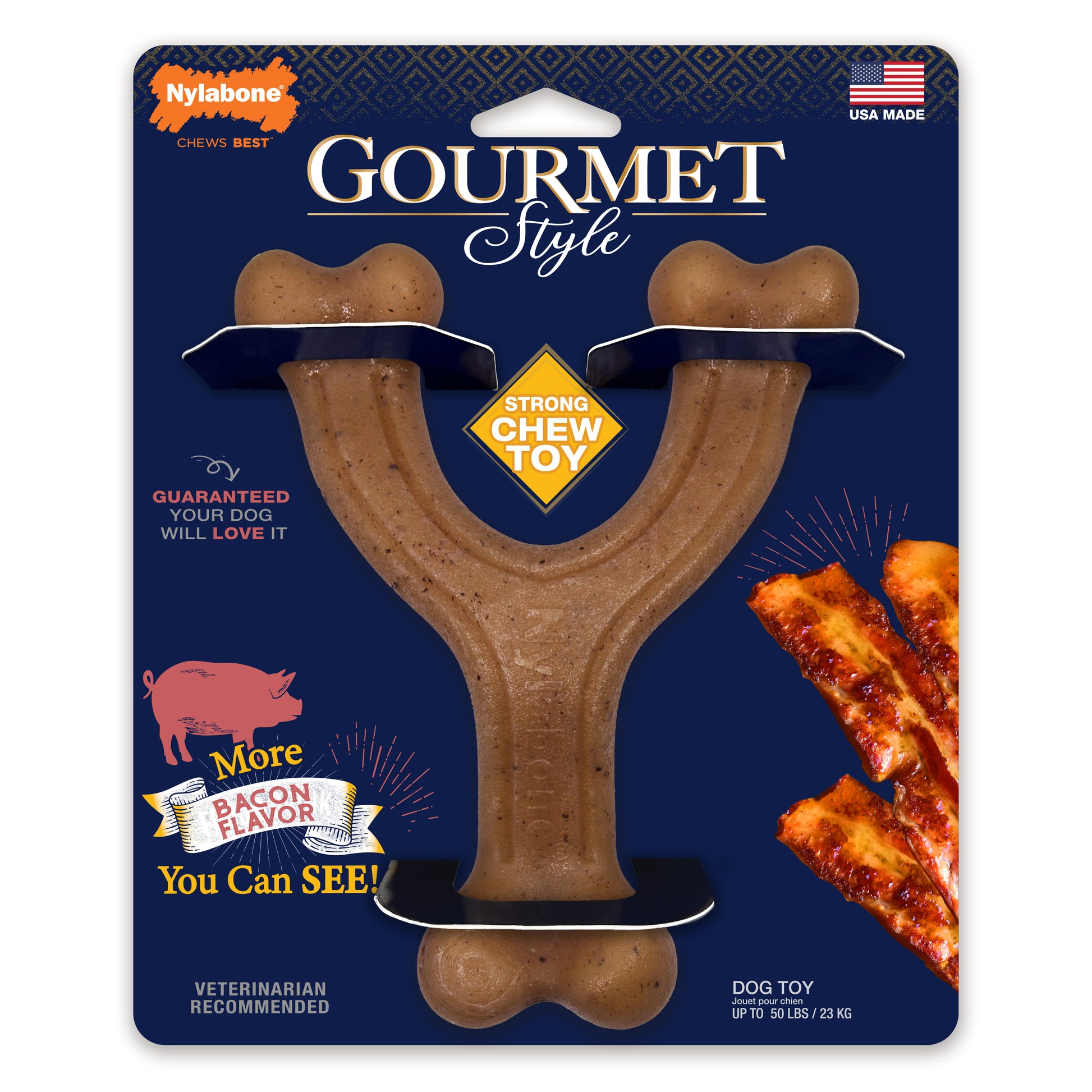Nylabone Gourmet Style Strong Chew Wishbone Dog Chew Toy Bacon Large/Giant - Up To 50 Lbs. (1 ct) 018214852216