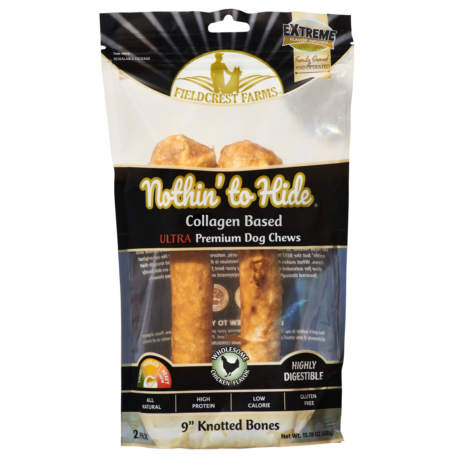 Fieldcrest Farms Nothin' To Hide Ultra Knotted Bone Dog Treat Chicken 9 in, 2 pk 810002633157
